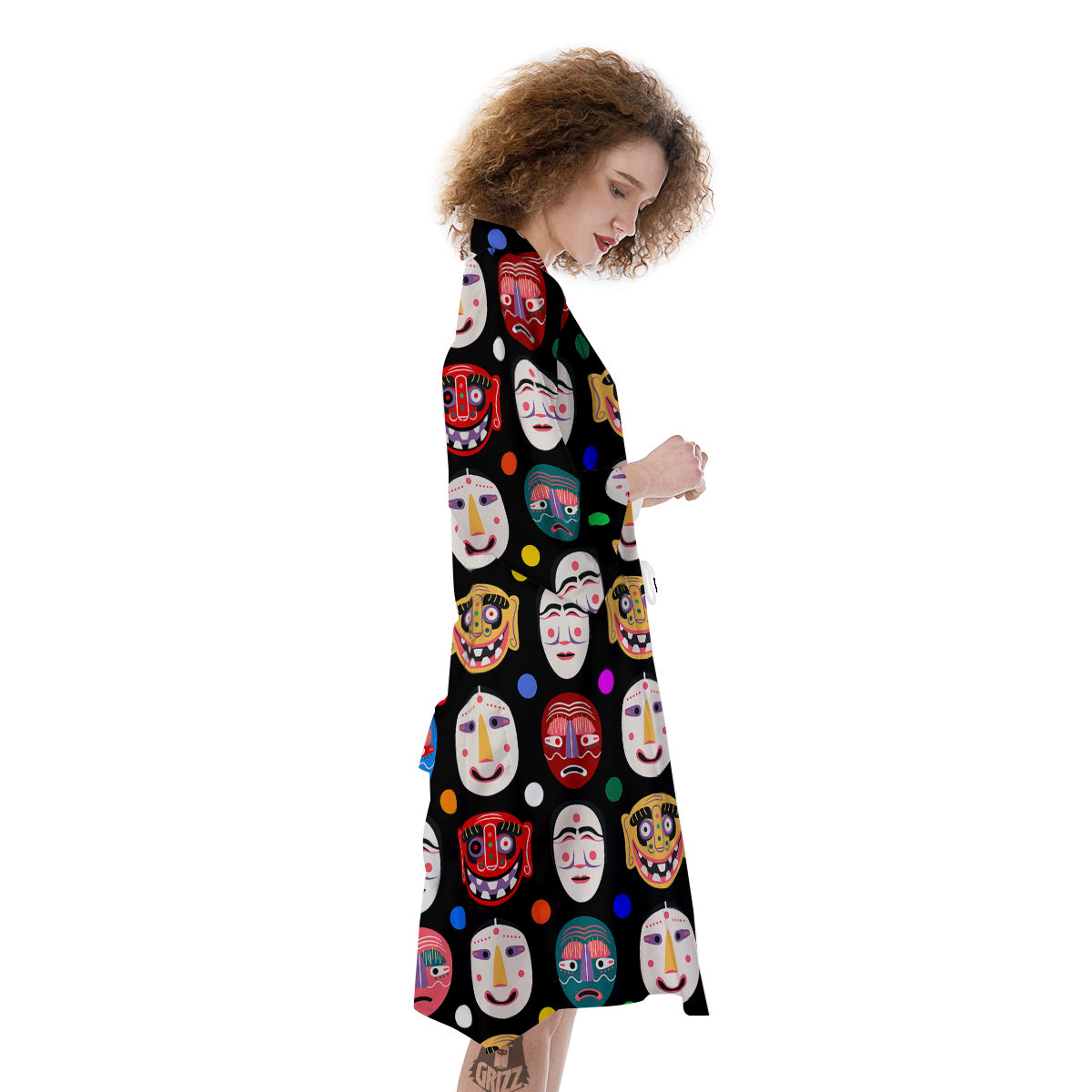Traditional Korean Masks Print Pattern Kimono-grizzshop