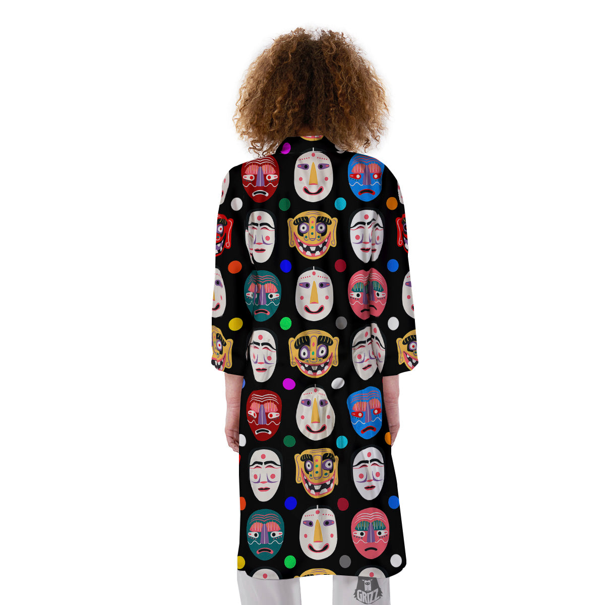 Traditional Korean Masks Print Pattern Kimono-grizzshop