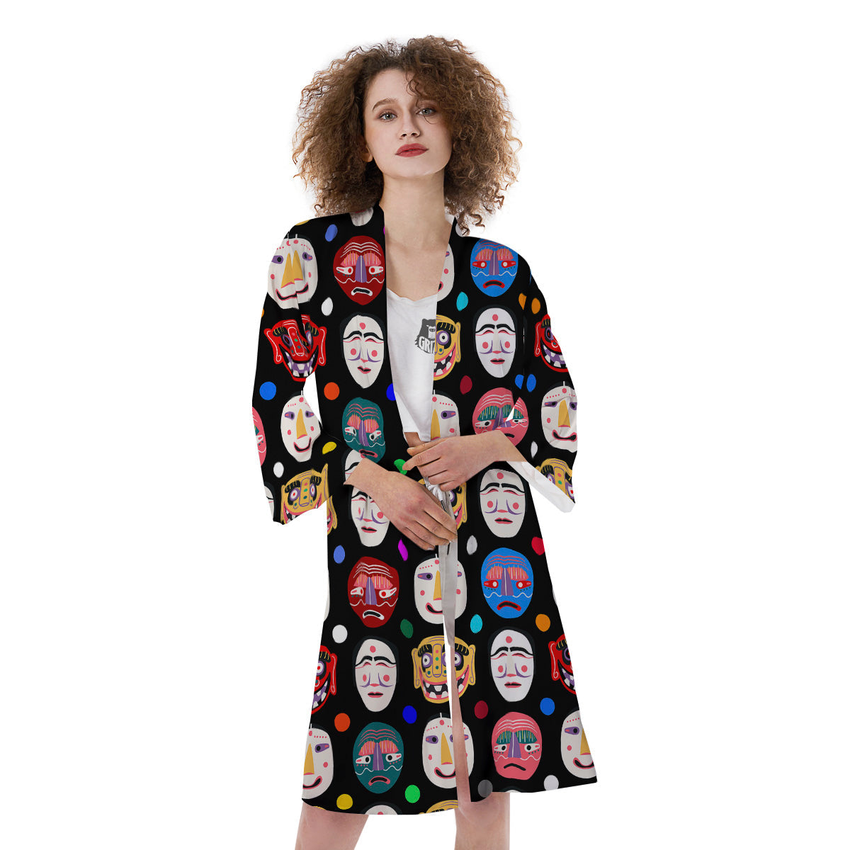 Traditional Korean Masks Print Pattern Kimono-grizzshop