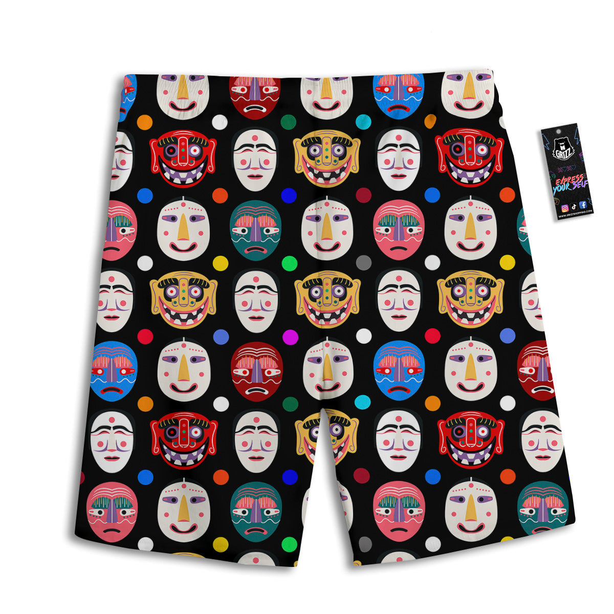 Traditional Korean Masks Print Pattern Men's Athletic Shorts
