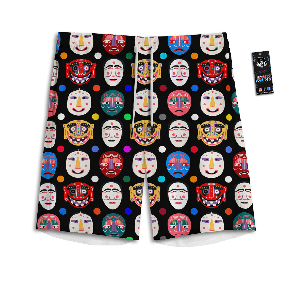 Traditional Korean Masks Print Pattern Men's Athletic Shorts