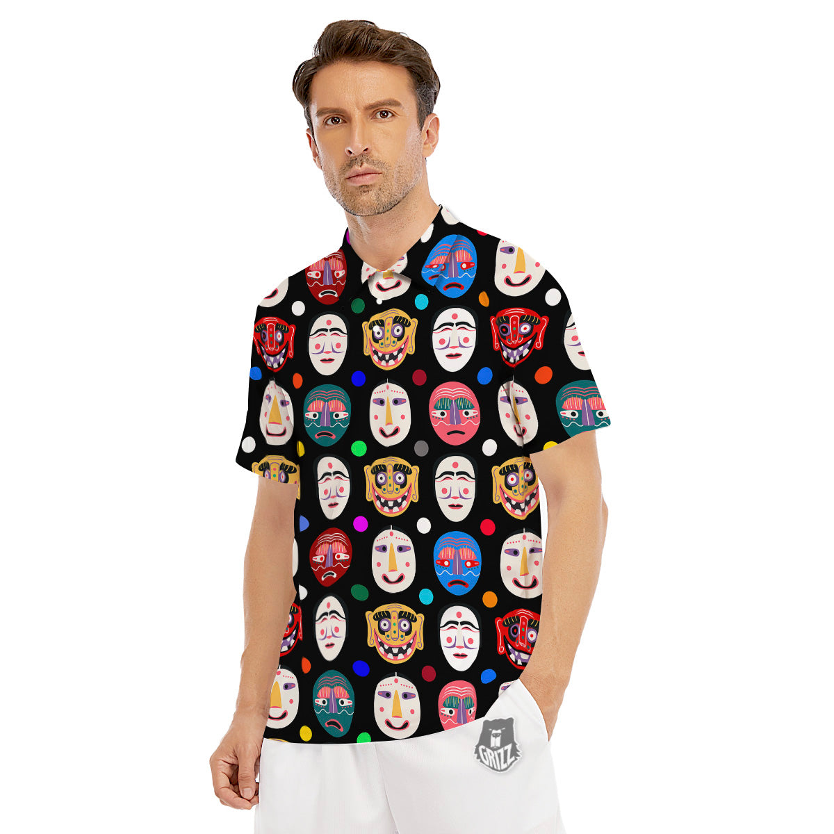 Traditional Korean Masks Print Pattern Men's Golf Shirts-grizzshop