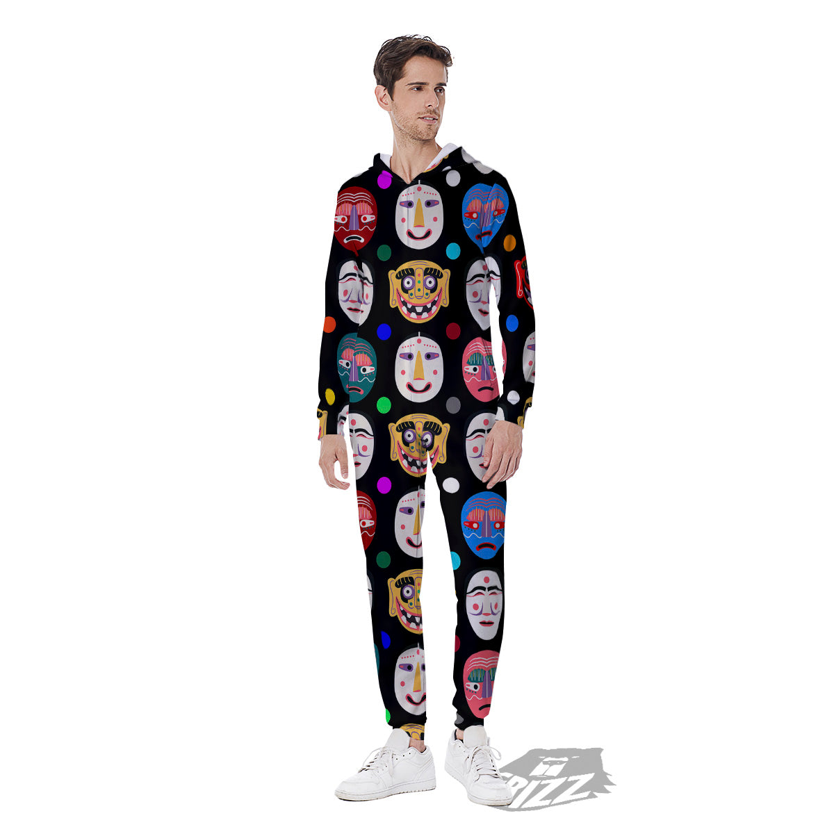 Traditional Korean Masks Print Pattern Men's Jumpsuit-grizzshop