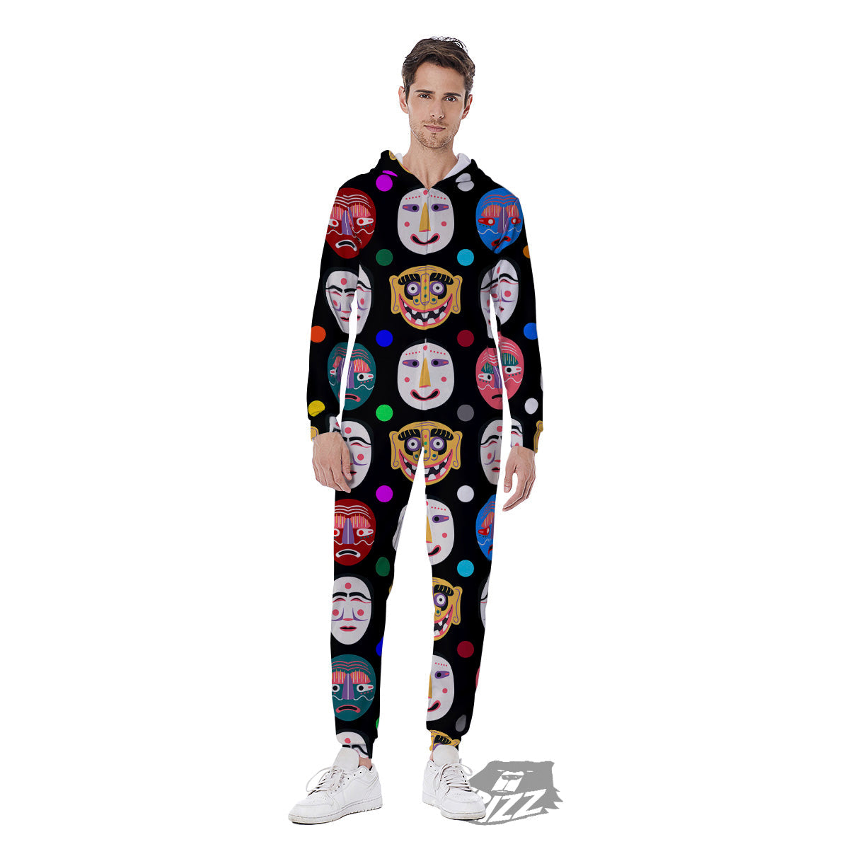 Traditional Korean Masks Print Pattern Men's Jumpsuit-grizzshop