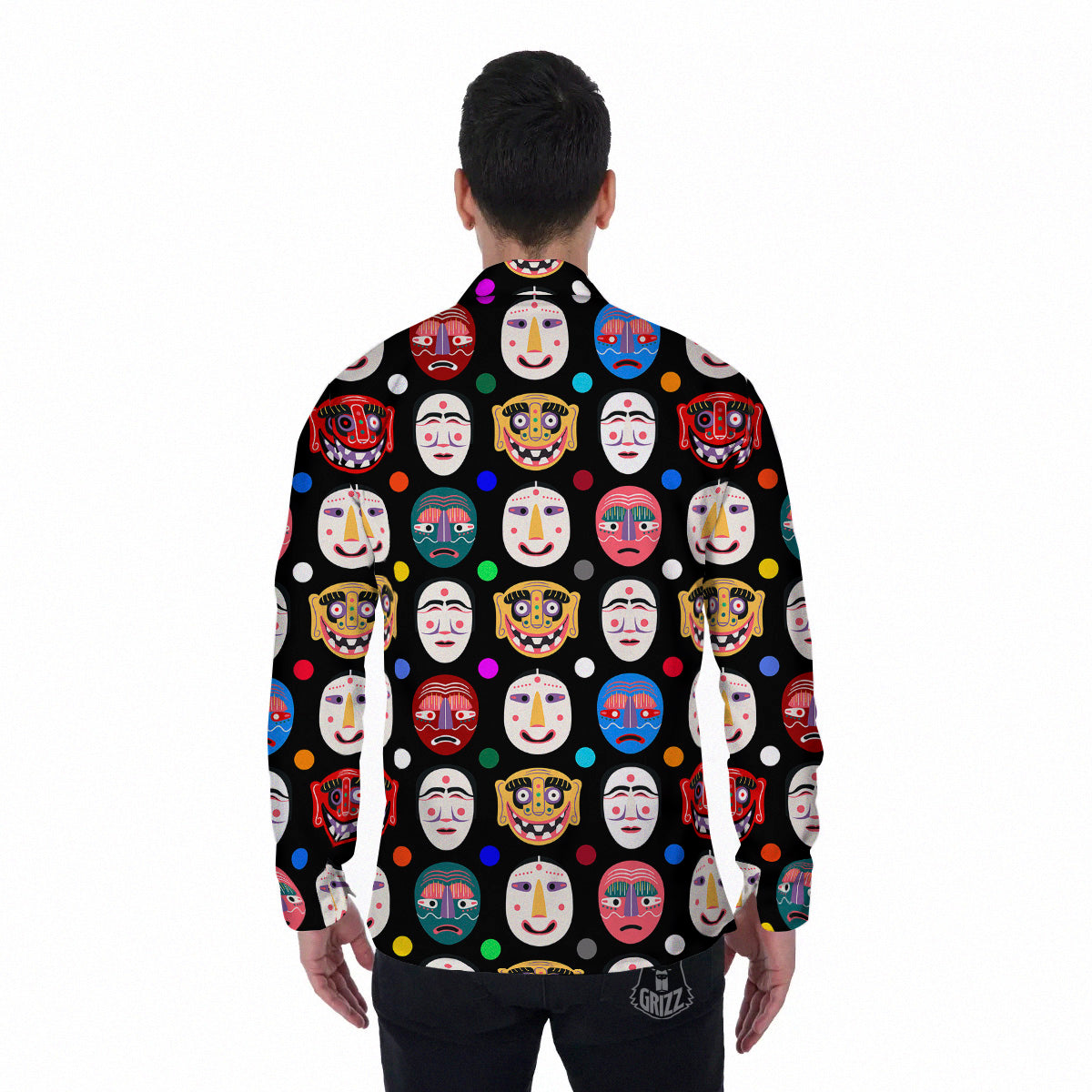Traditional Korean Masks Print Pattern Men's Long Sleeve Shirts-grizzshop