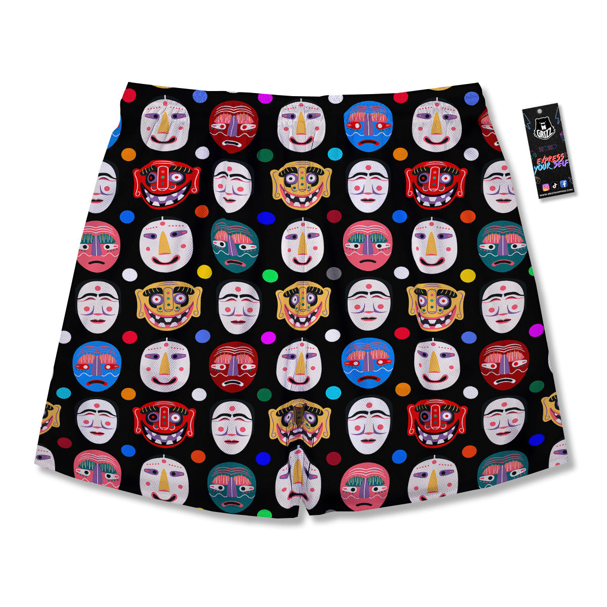 Traditional Korean Masks Print Pattern Men's Running Shorts-grizzshop