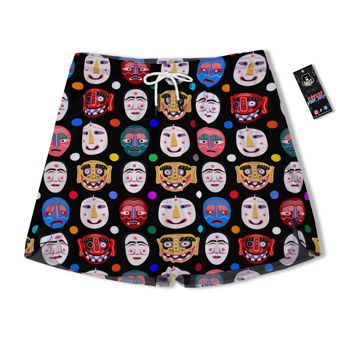 Traditional Korean Masks Print Pattern Men's Running Shorts-grizzshop