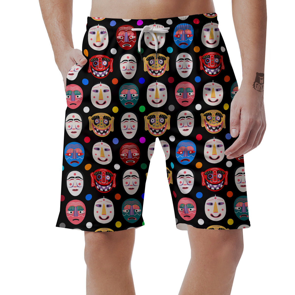 Traditional Korean Masks Print Pattern Men's Shorts-grizzshop