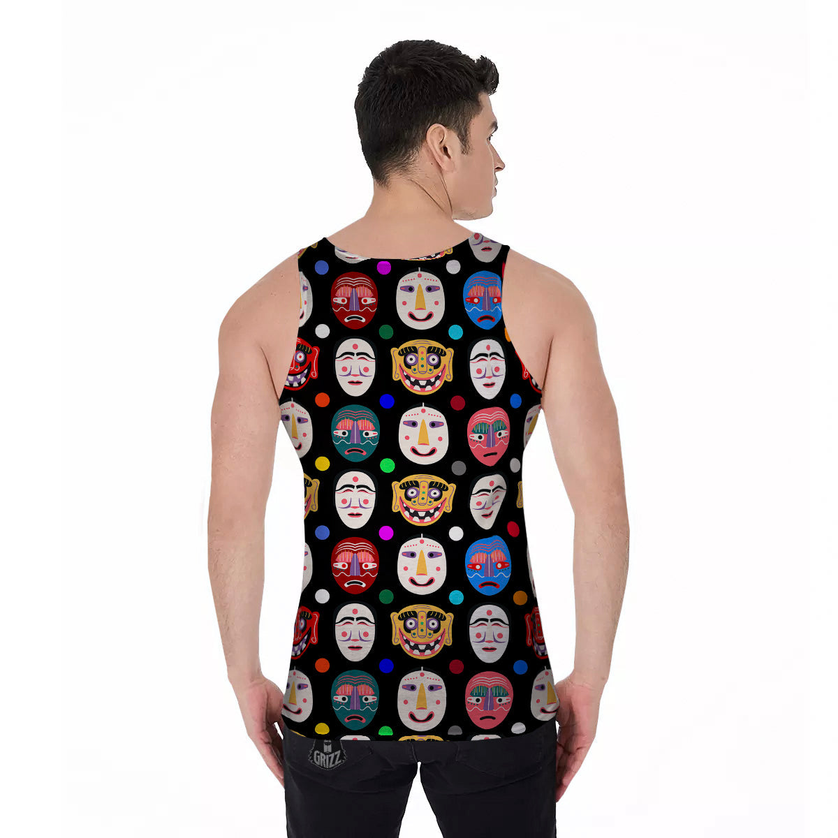 Traditional Korean Masks Print Pattern Men's Tank Top-grizzshop