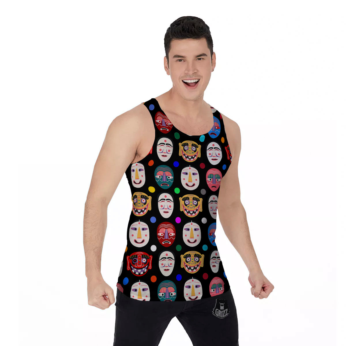Traditional Korean Masks Print Pattern Men's Tank Top-grizzshop