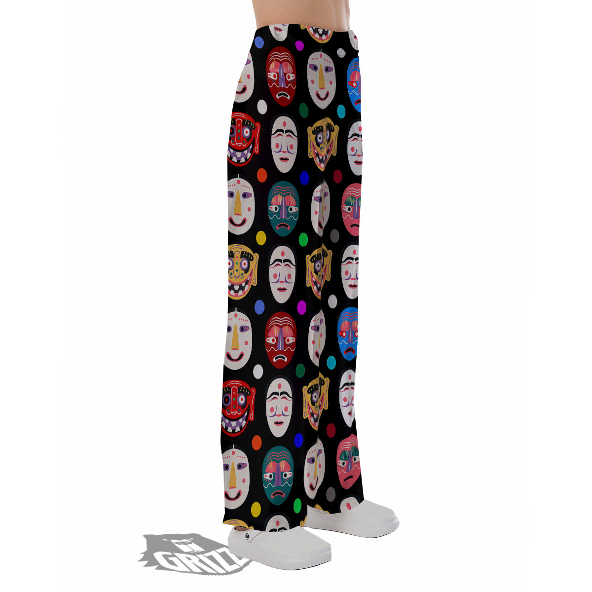 Traditional Korean Masks Print Pattern Pajama Pants-grizzshop