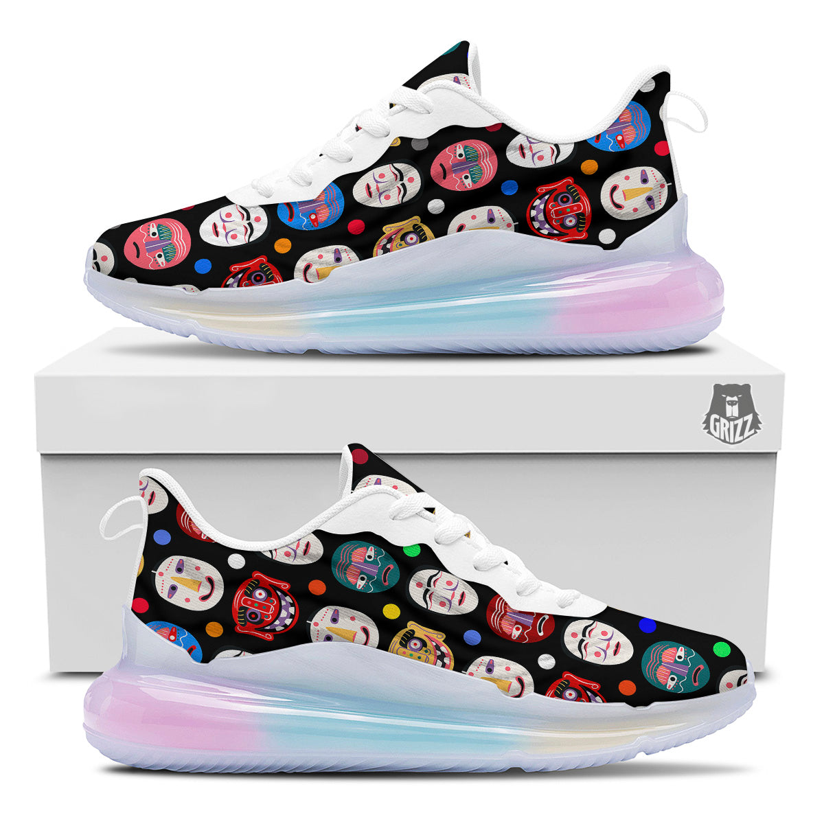 Traditional Korean Masks Print Pattern Running Sneakers-grizzshop