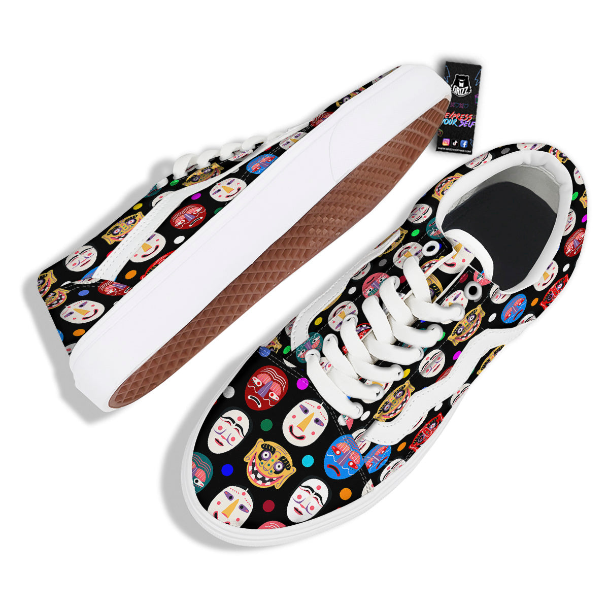 Traditional Korean Masks Print Pattern Skate Shoes-grizzshop