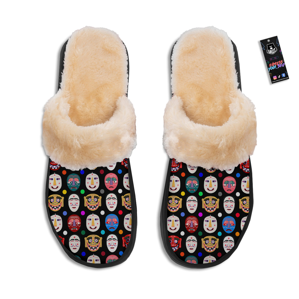 Traditional Korean Masks Print Pattern Slippers-grizzshop