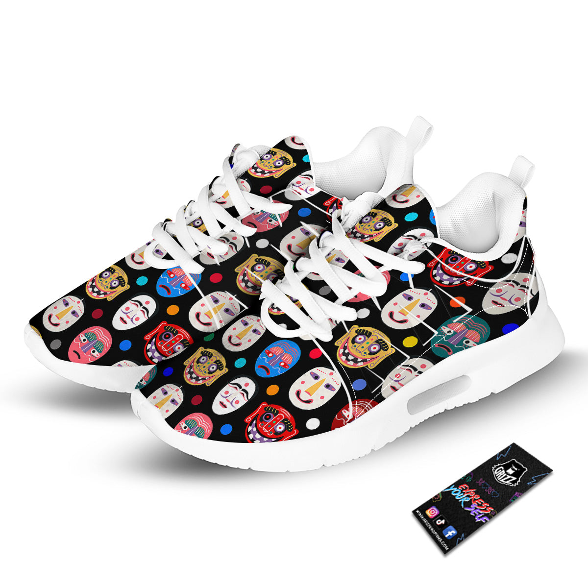 Traditional Korean Masks Print Pattern Tennis Shoes-grizzshop