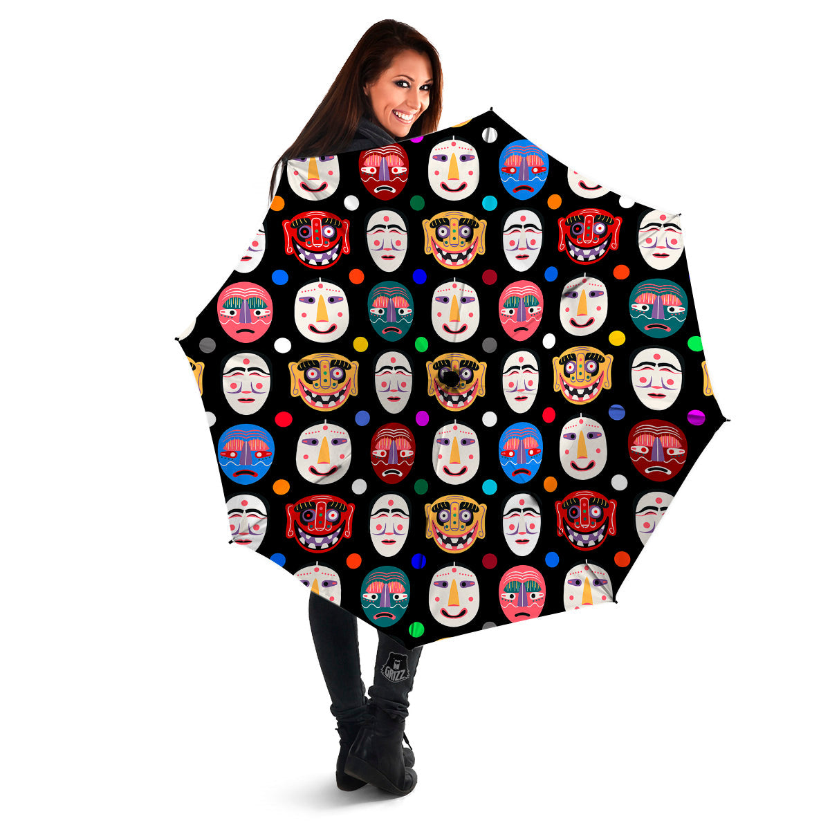 Traditional Korean Masks Print Pattern Umbrella-grizzshop