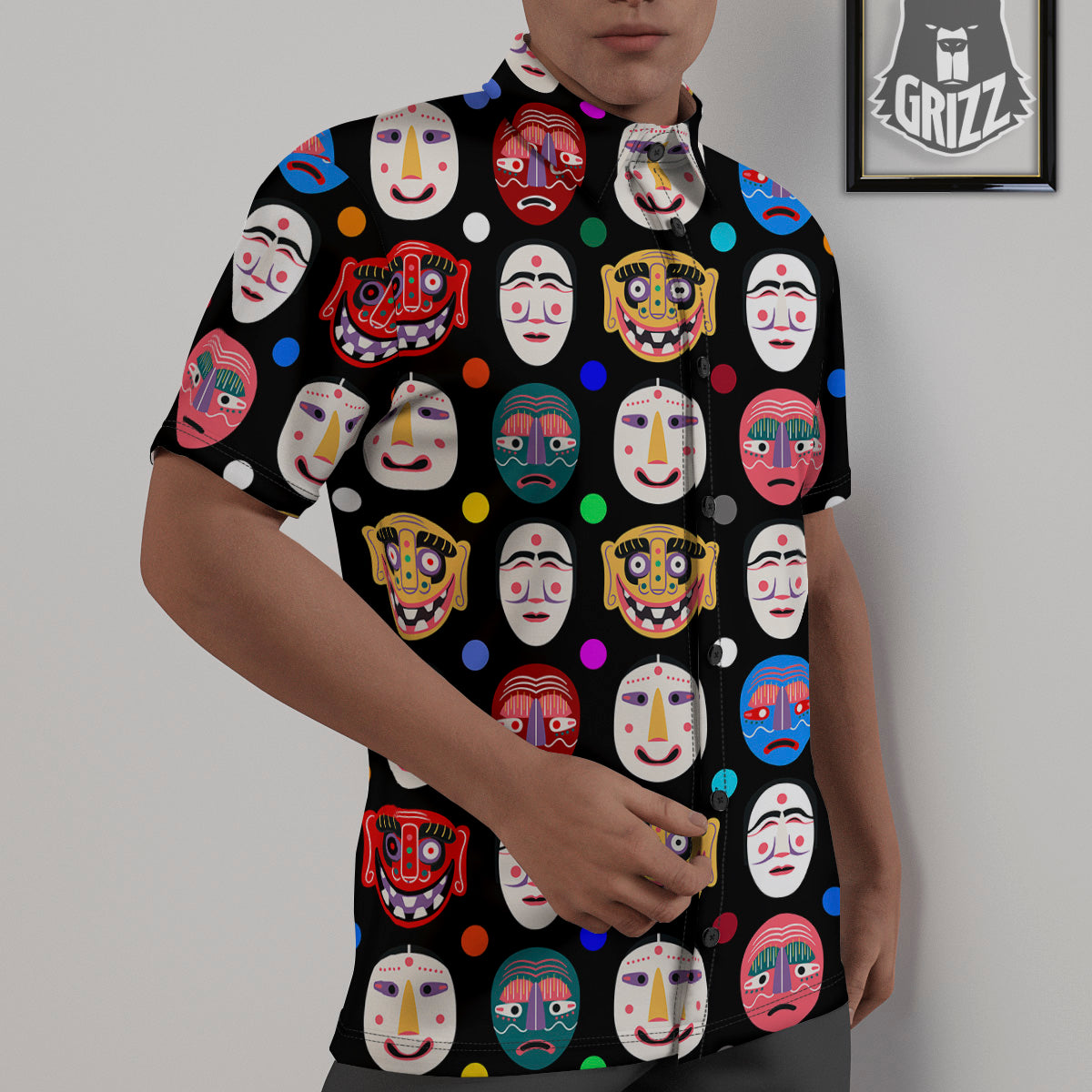 Traditional Korean Masks Print Pattern Untucked Shirts-grizzshop