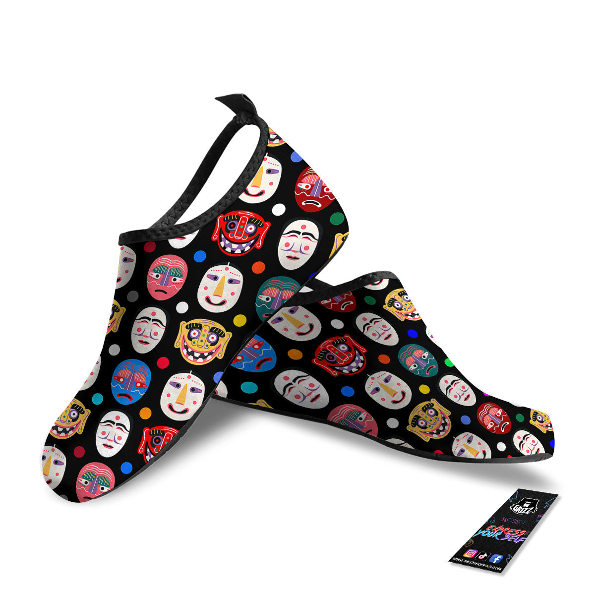 Traditional Korean Masks Print Pattern Water Shoes-grizzshop