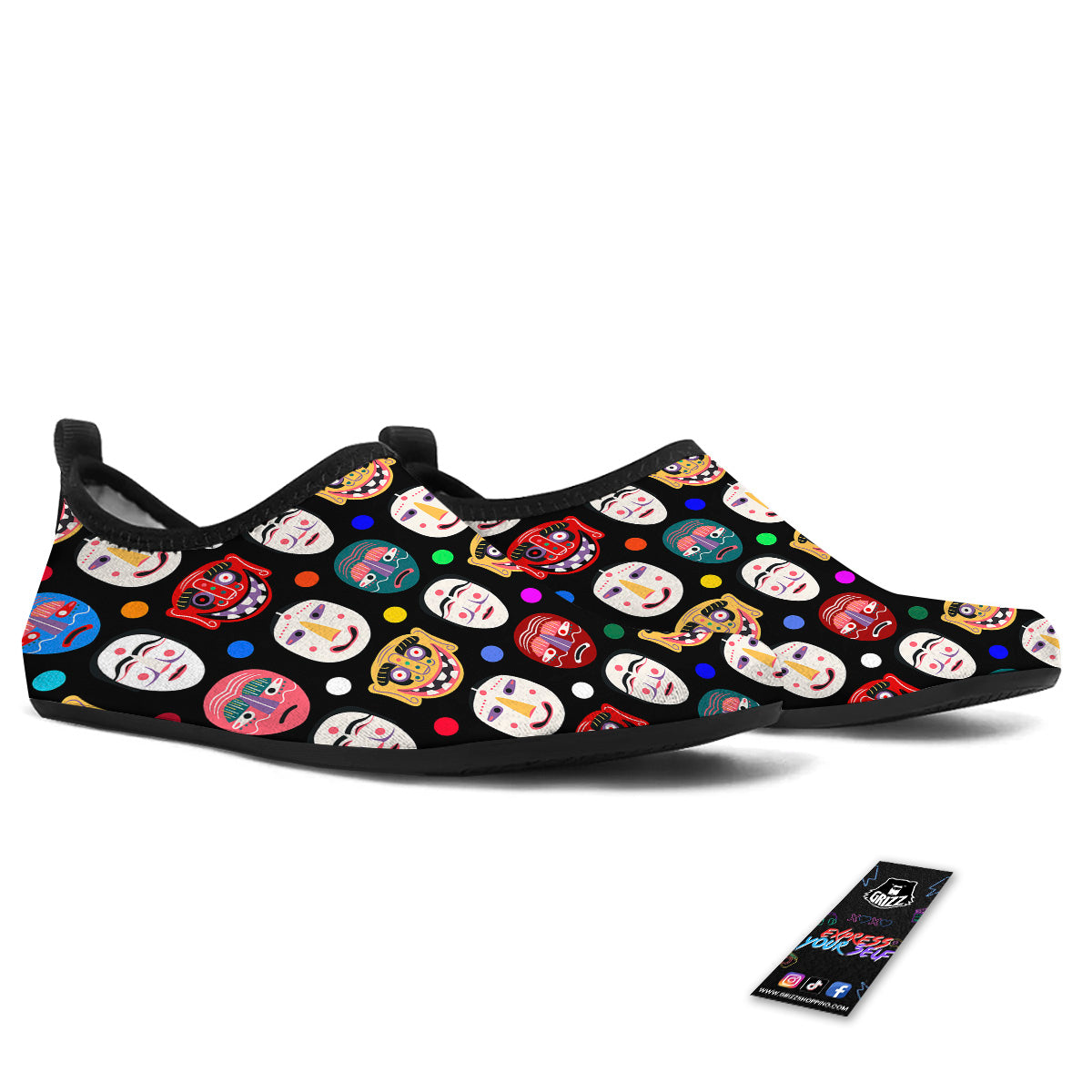 Traditional Korean Masks Print Pattern Water Shoes-grizzshop