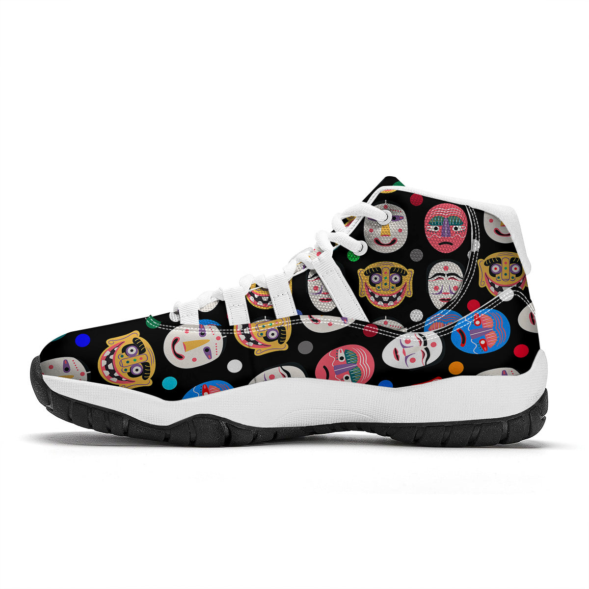 Traditional Korean Masks Print Pattern White Bball Shoes-grizzshop