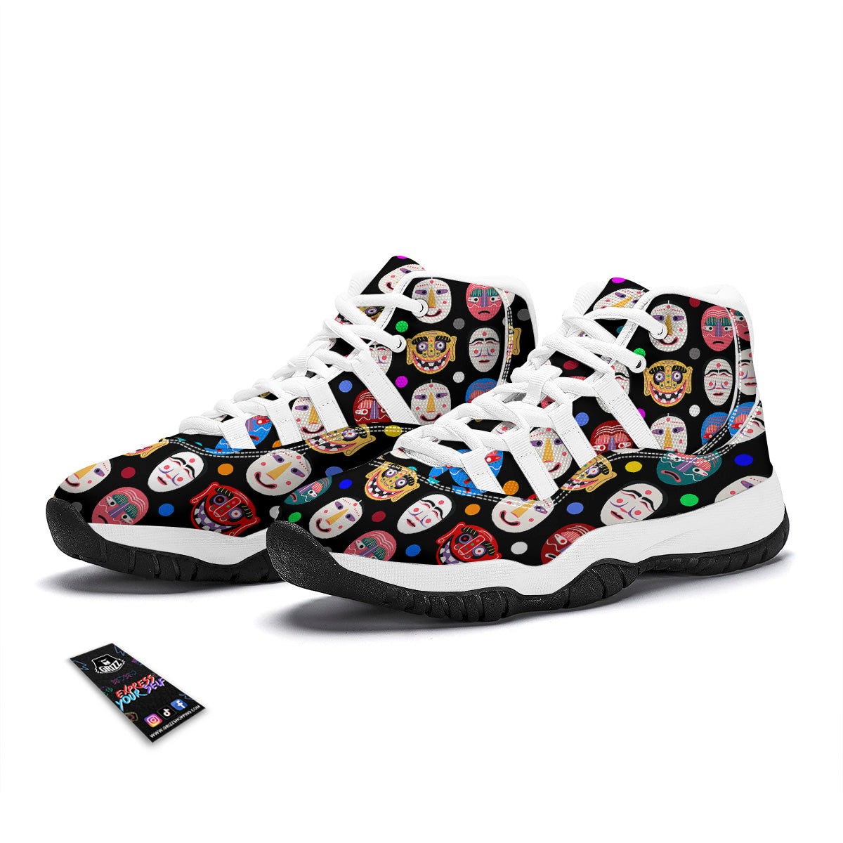 Traditional Korean Masks Print Pattern White Bball Shoes-grizzshop