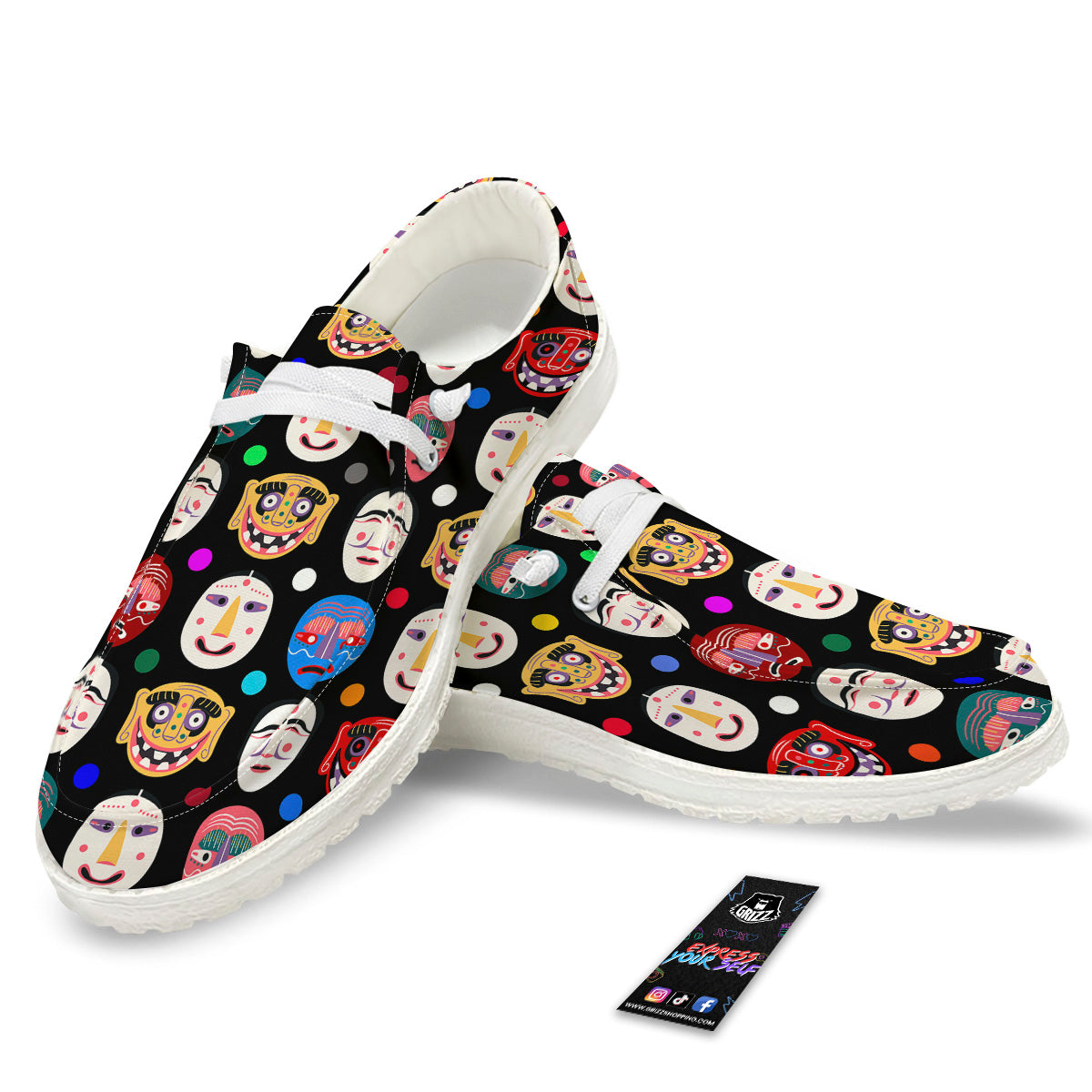 Traditional Korean Masks Print Pattern White Loafers-grizzshop