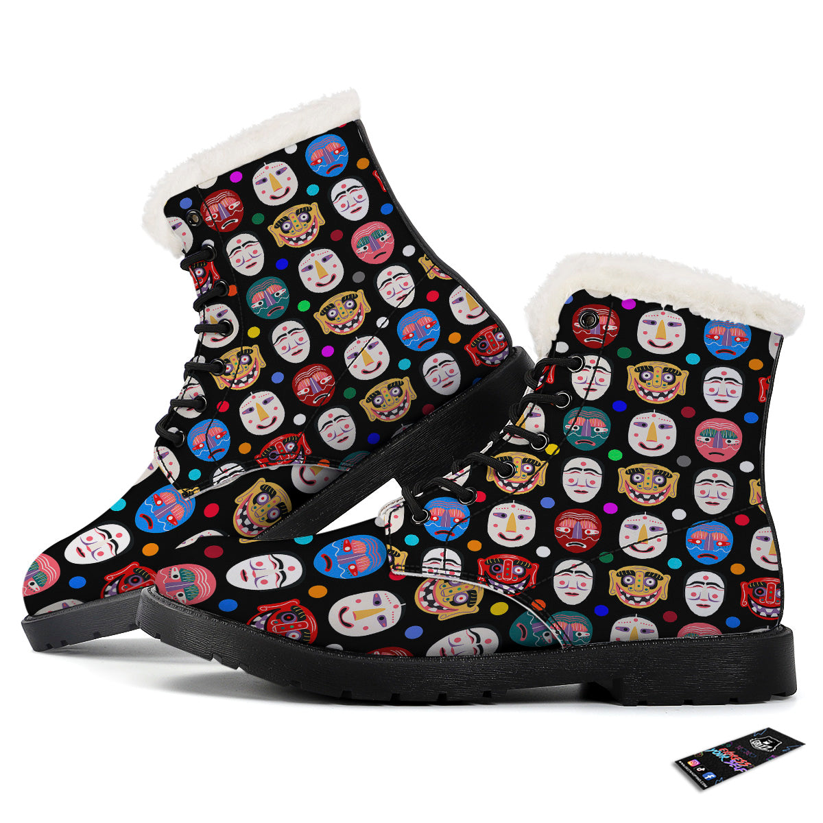 Traditional Korean Masks Print Pattern Winter Boots-grizzshop