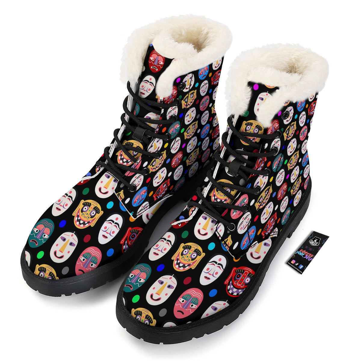 Traditional Korean Masks Print Pattern Winter Boots-grizzshop