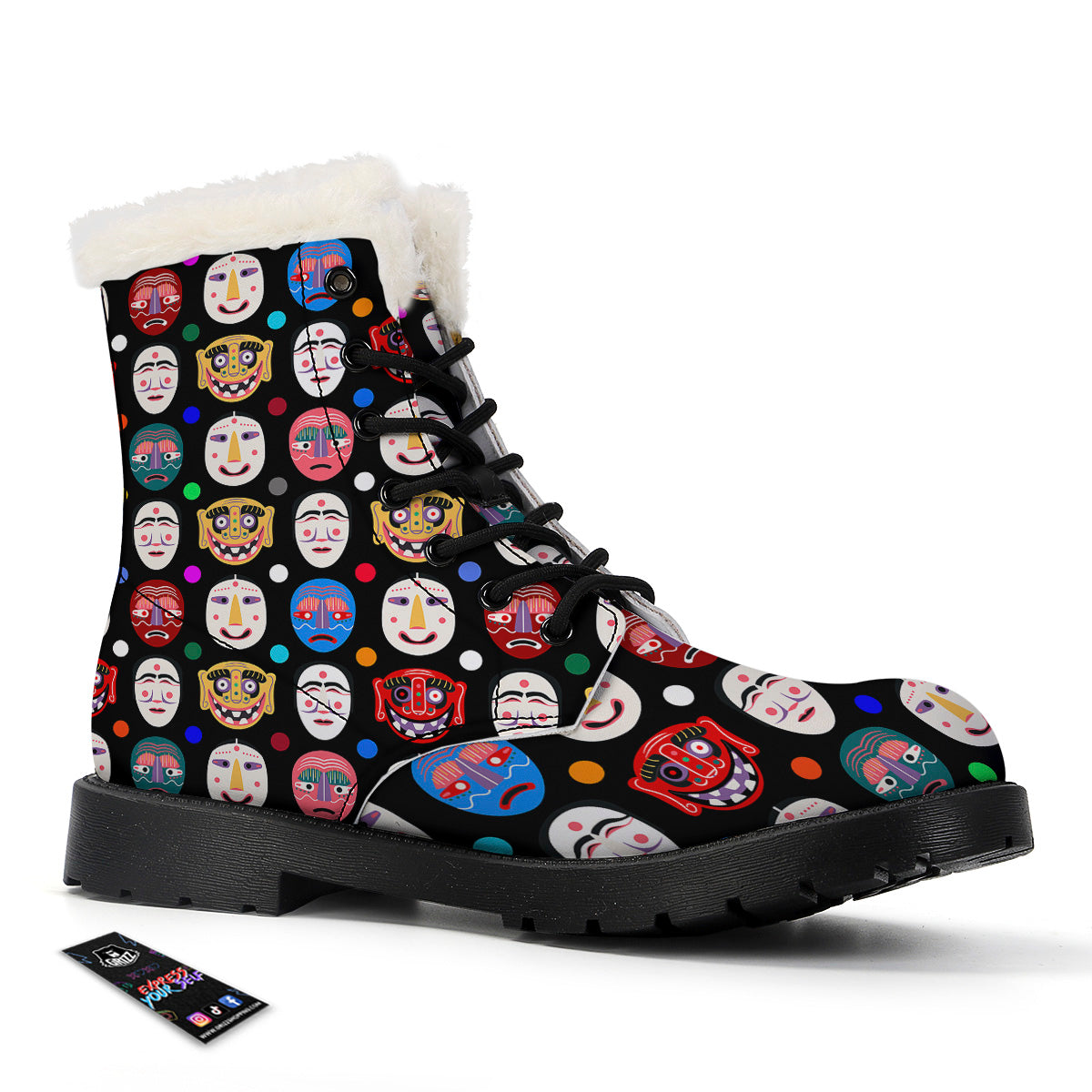 Traditional Korean Masks Print Pattern Winter Boots-grizzshop