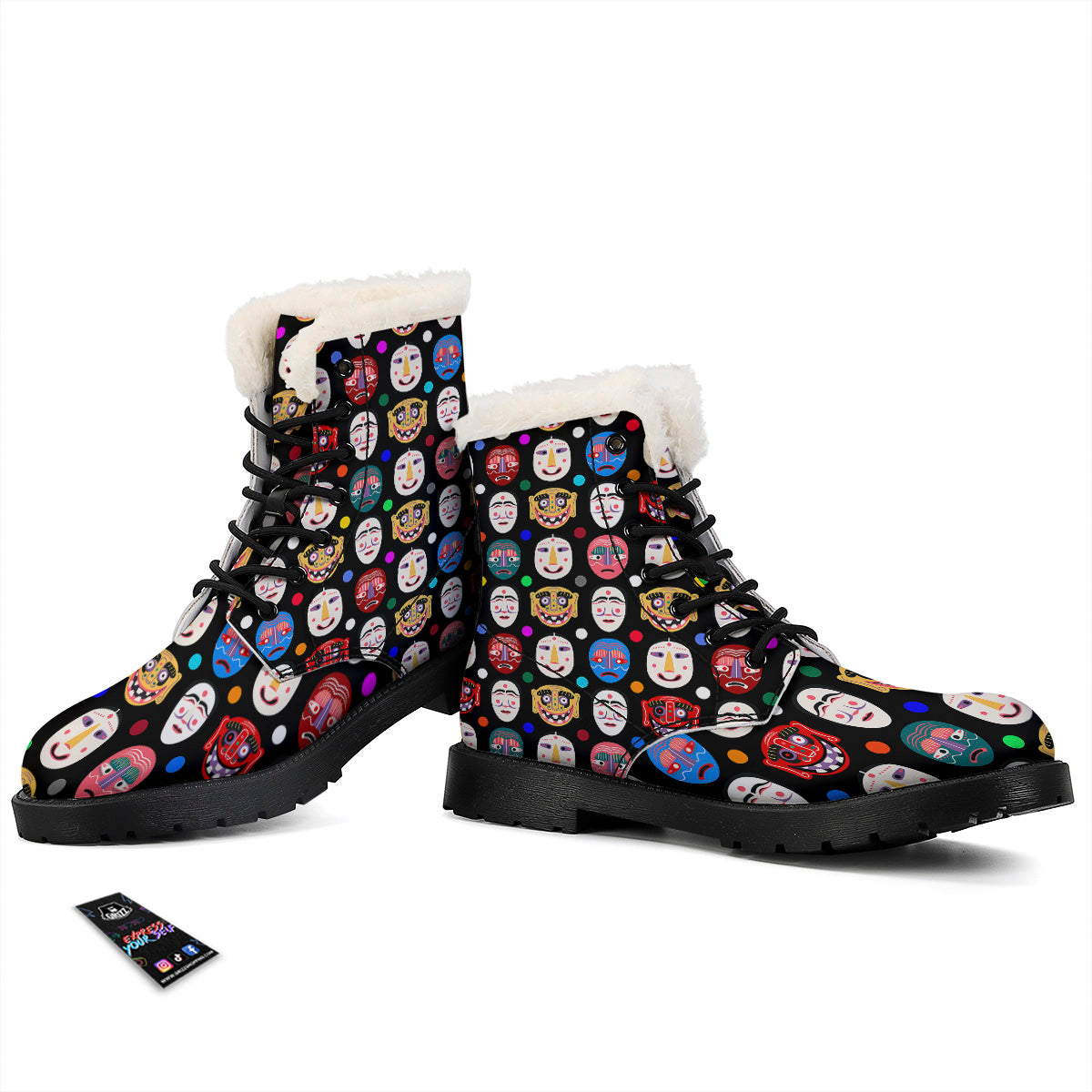Traditional Korean Masks Print Pattern Winter Boots-grizzshop