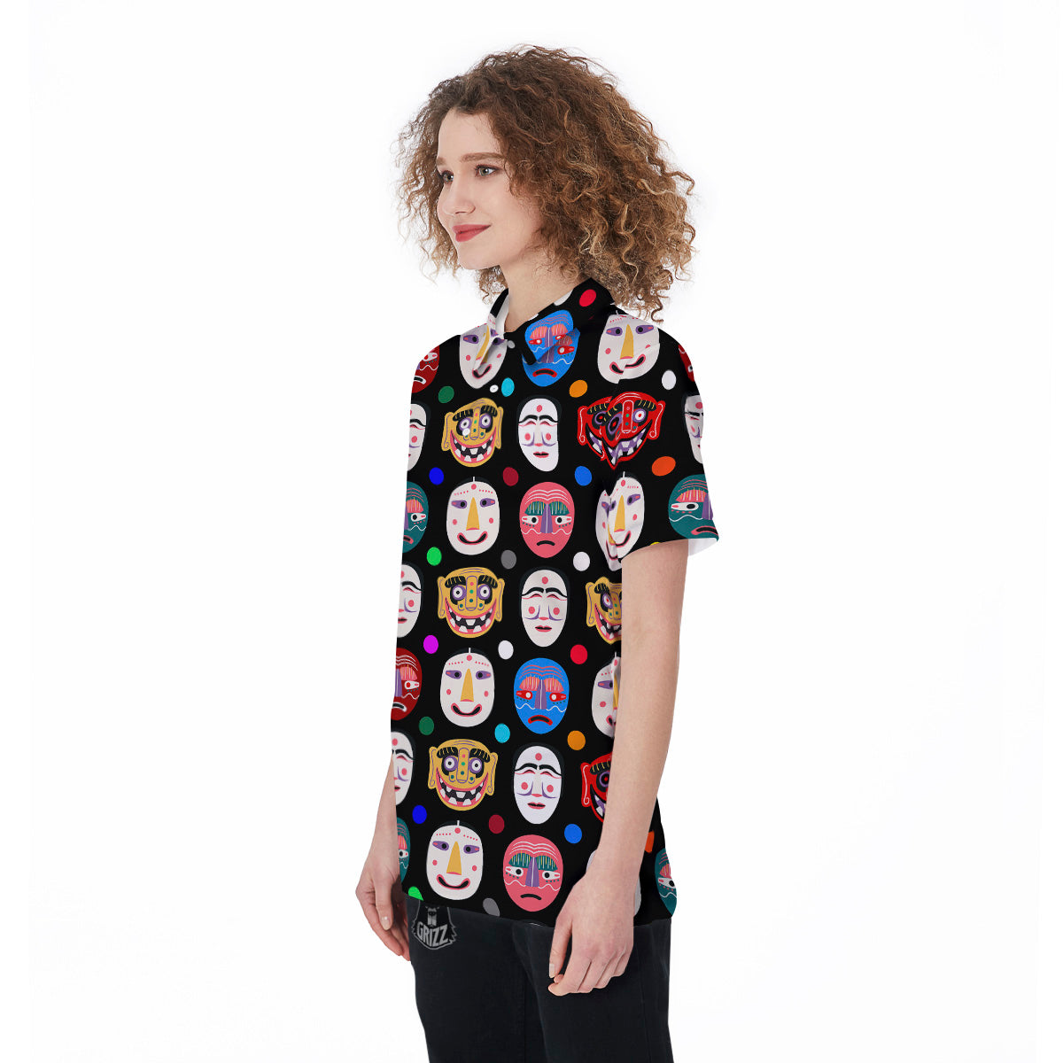 Traditional Korean Masks Print Pattern Women's Golf Shirts-grizzshop