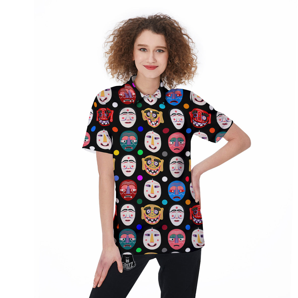 Traditional Korean Masks Print Pattern Women's Golf Shirts-grizzshop