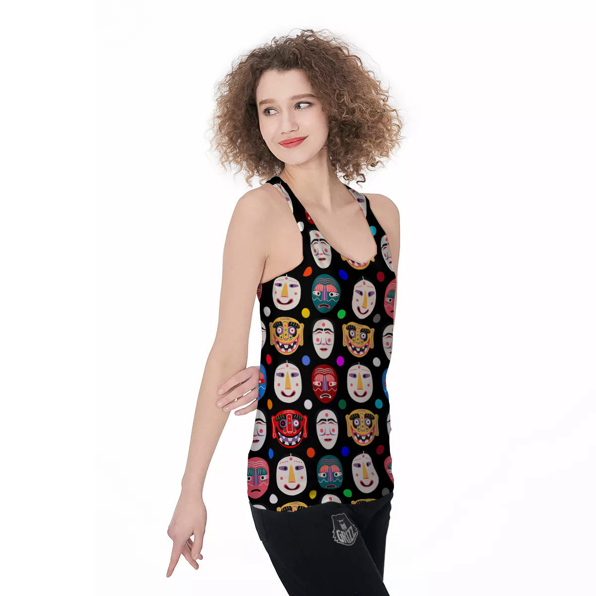 Traditional Korean Masks Print Pattern Women's Racerback Tank Top-grizzshop