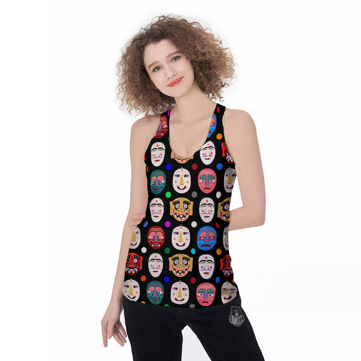 Traditional Korean Masks Print Pattern Women's Racerback Tank Top-grizzshop