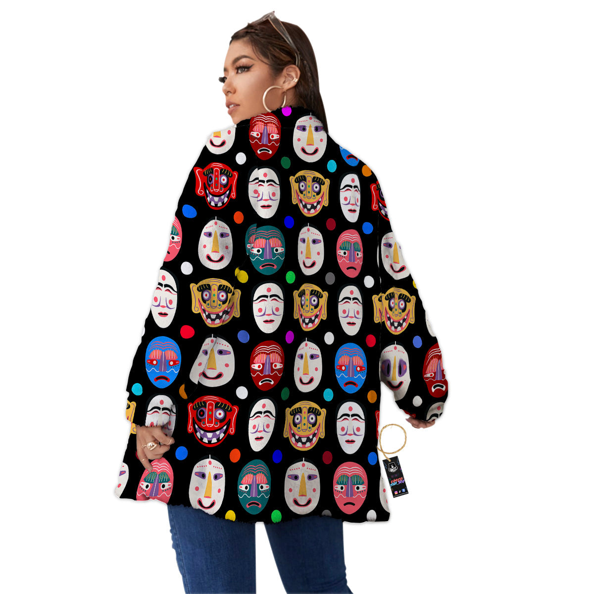 Traditional Korean Masks Print Pattern Women's Sherpa Jacket-grizzshop