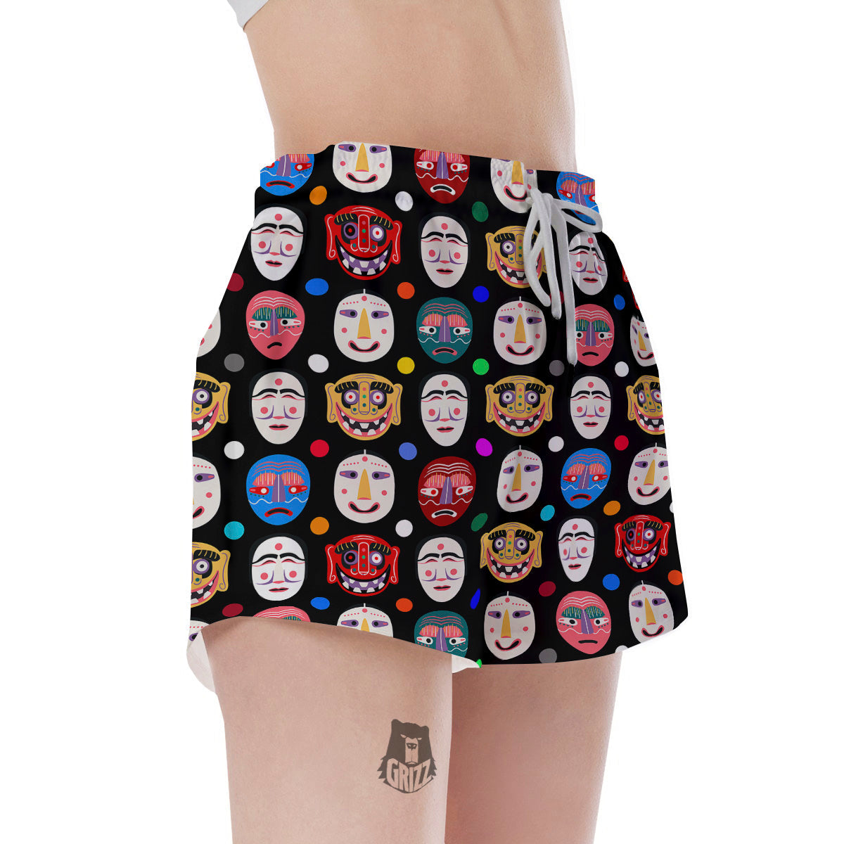 Traditional Korean Masks Print Pattern Women's Shorts-grizzshop