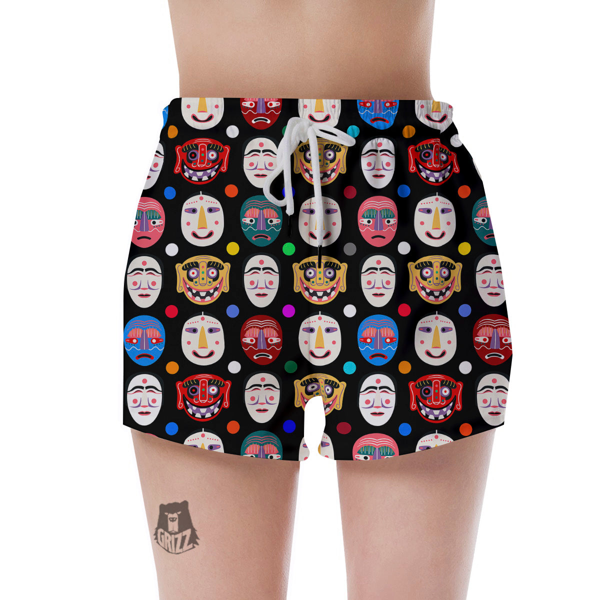 Traditional Korean Masks Print Pattern Women's Shorts-grizzshop