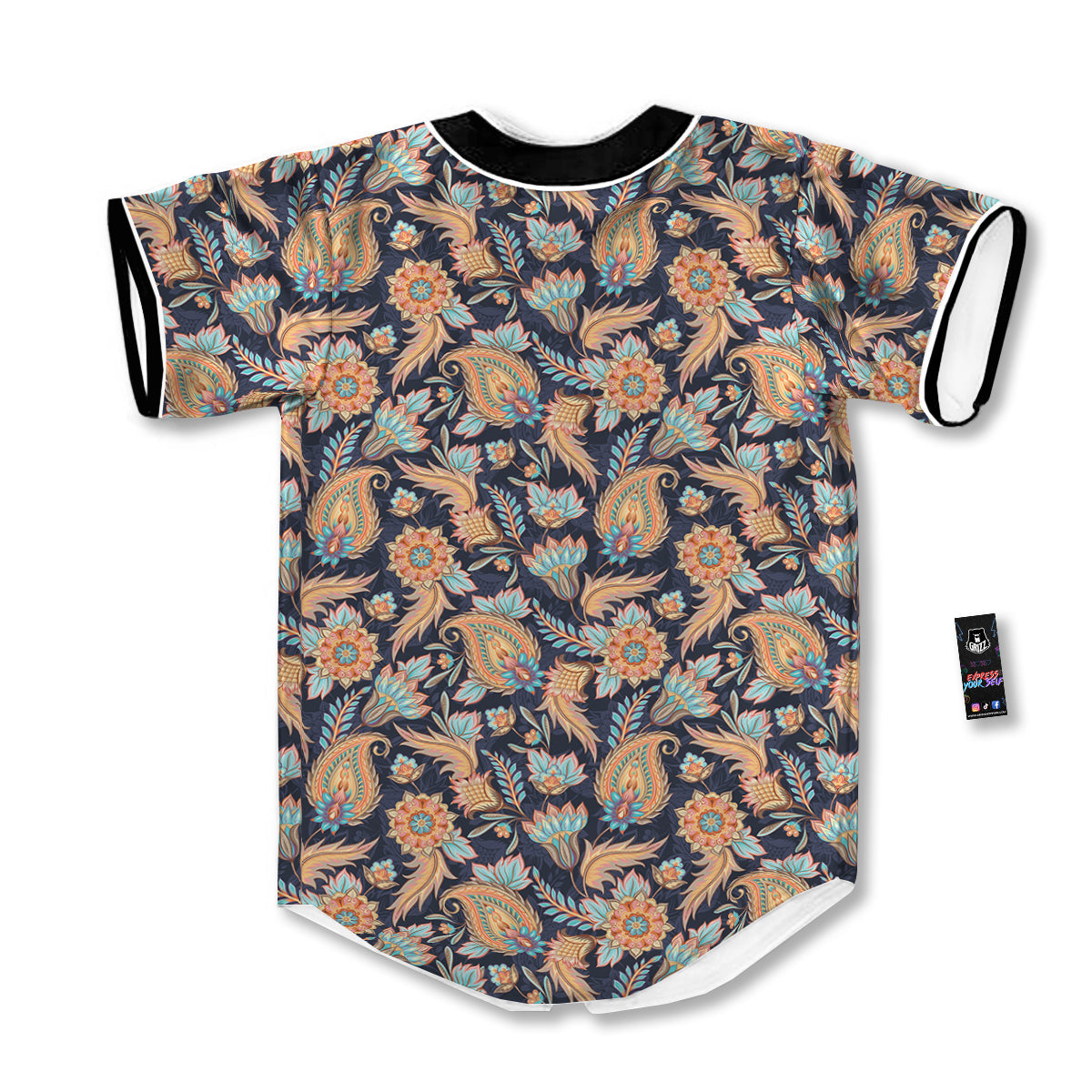 Traditional Oriental Paisley Print Pattern Baseball Jersey-grizzshop