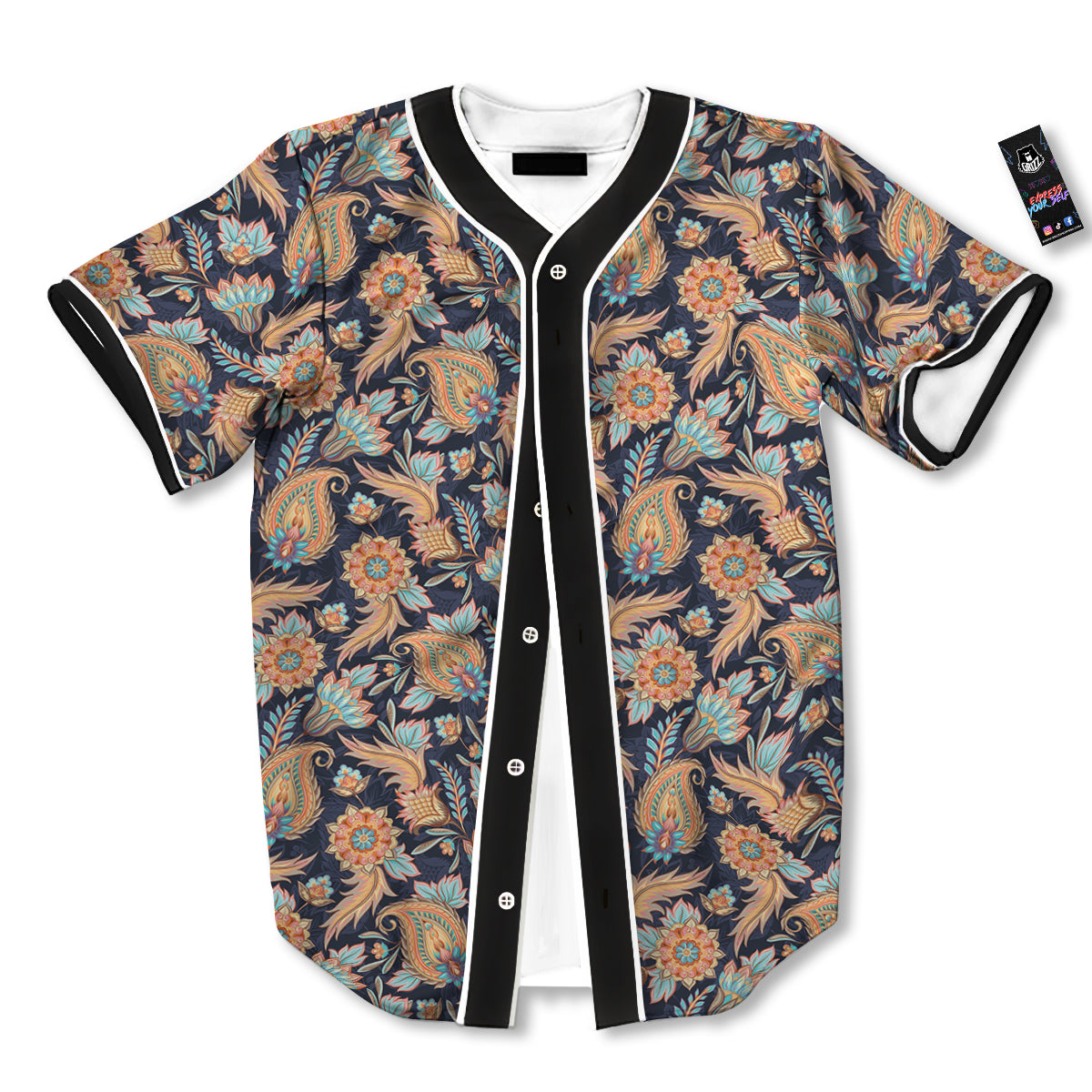Traditional Oriental Paisley Print Pattern Baseball Jersey-grizzshop