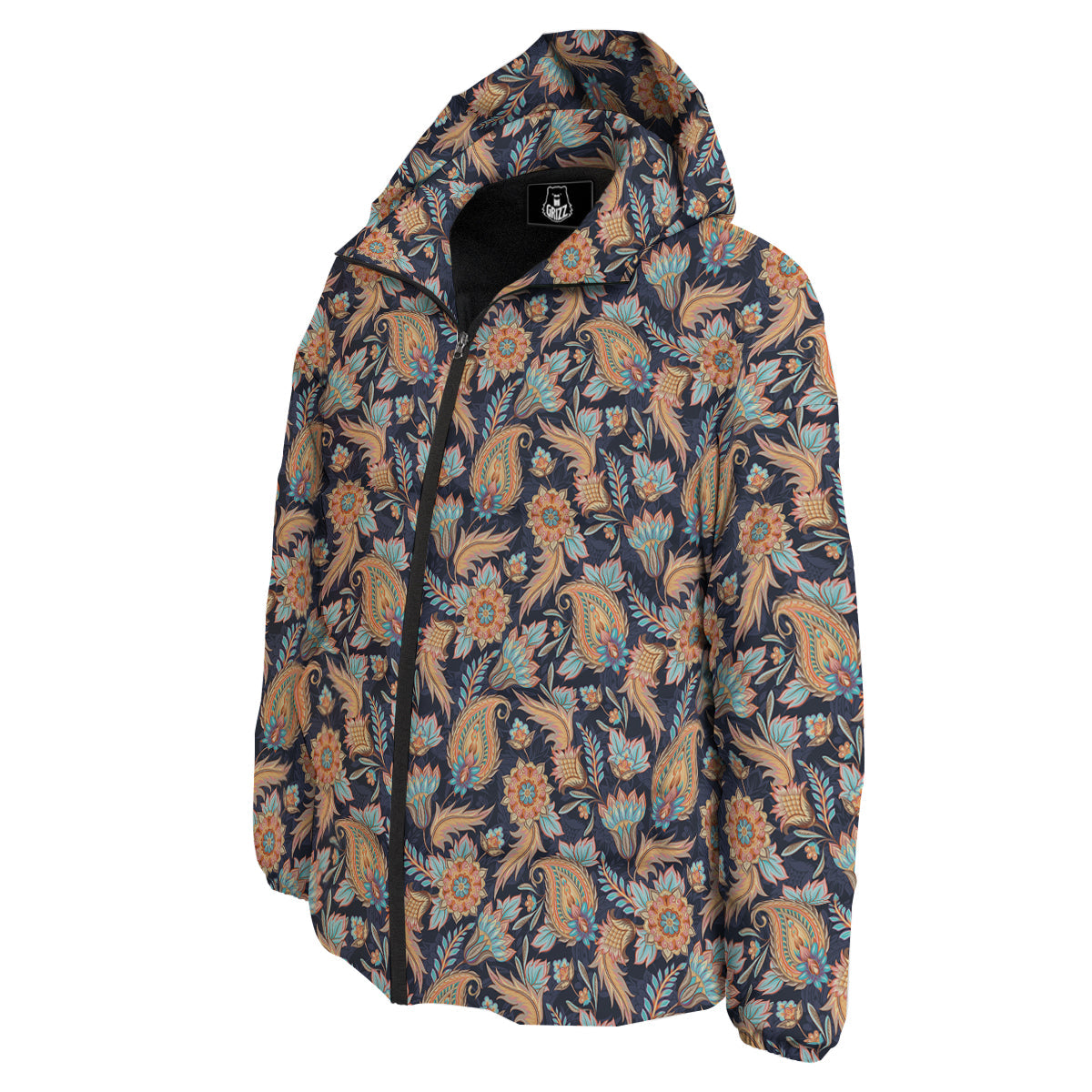 Traditional Oriental Paisley Print Pattern Down Jacket-grizzshop