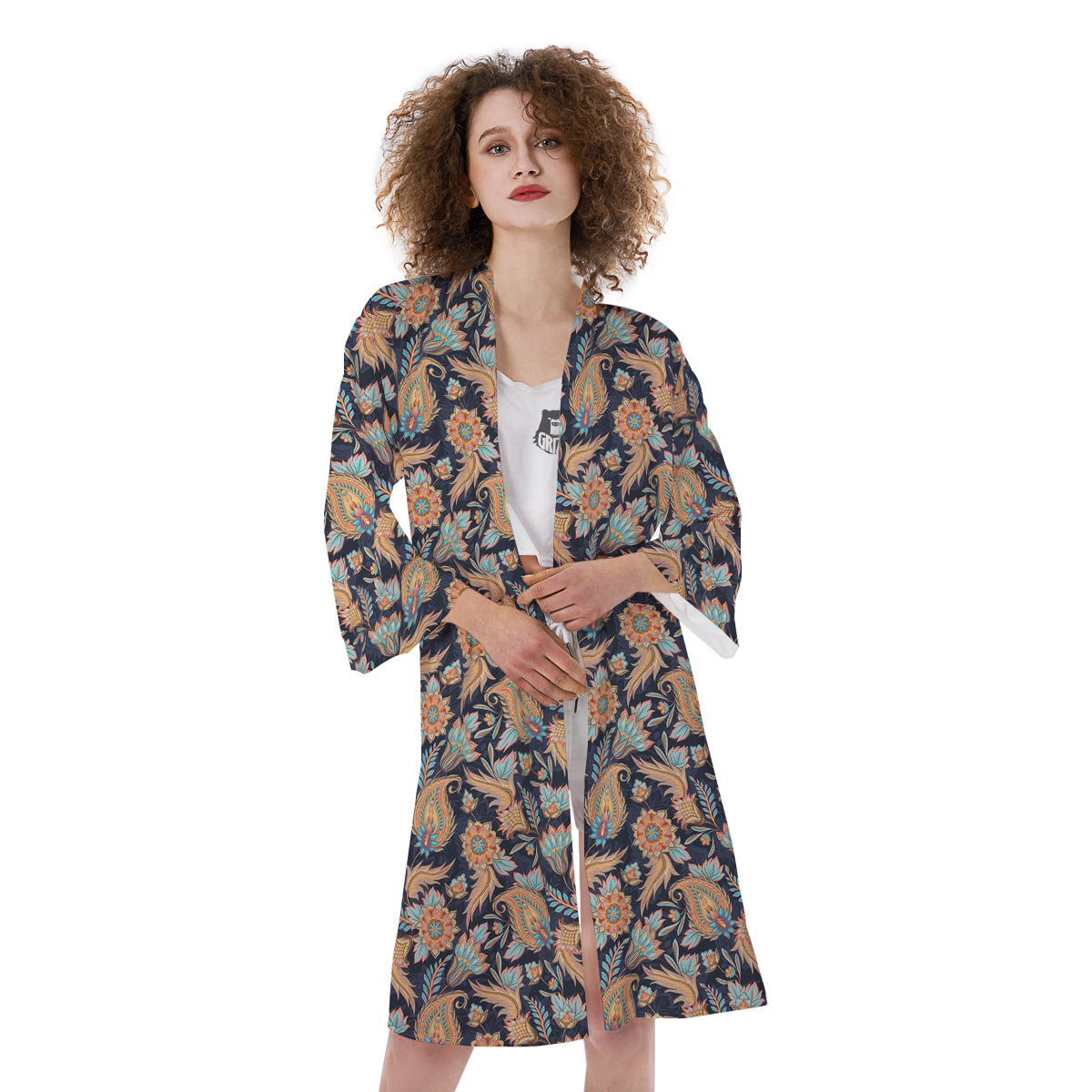 Traditional Oriental Paisley Print Pattern Kimono-grizzshop