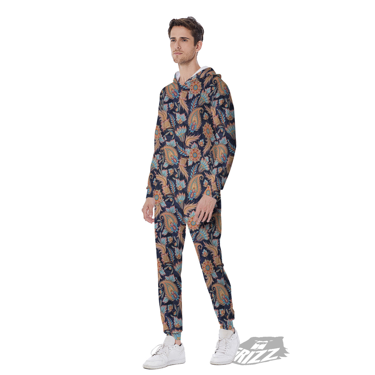 Traditional Oriental Paisley Print Pattern Men's Jumpsuit-grizzshop