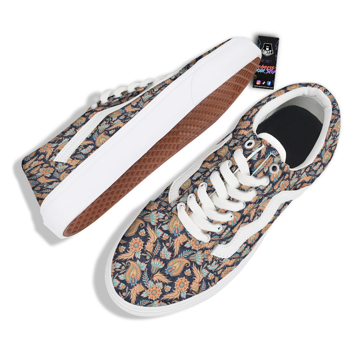 Traditional Oriental Paisley Print Pattern Skate Shoes-grizzshop