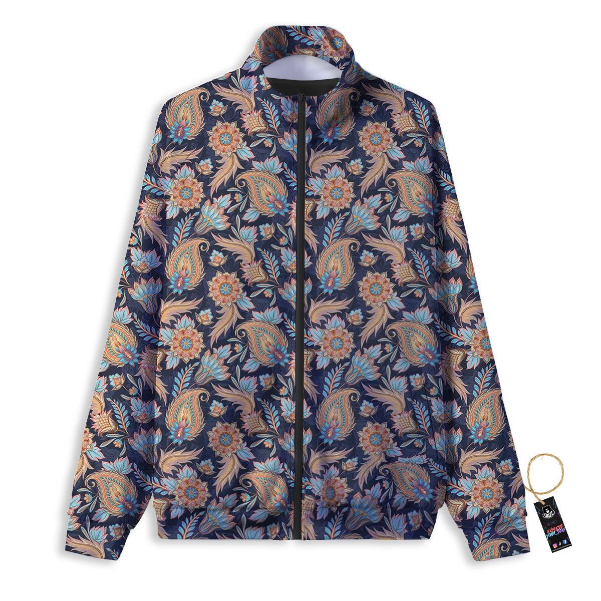 Traditional Oriental Paisley Print Pattern Track Jacket-grizzshop