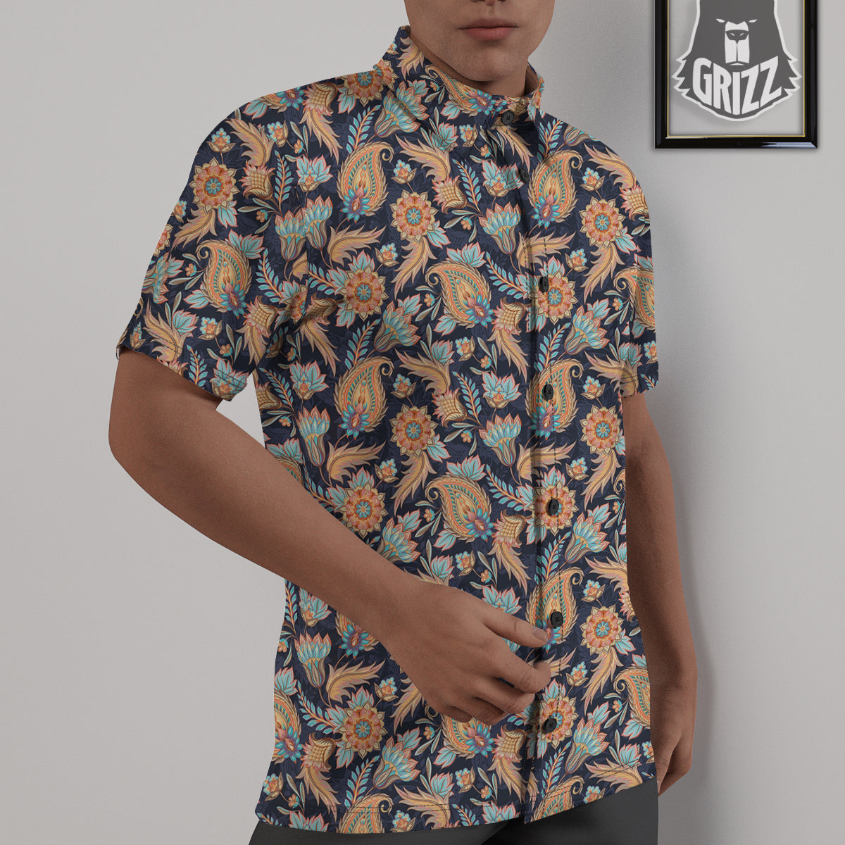 Traditional Oriental Paisley Print Pattern Untucked Shirts-grizzshop