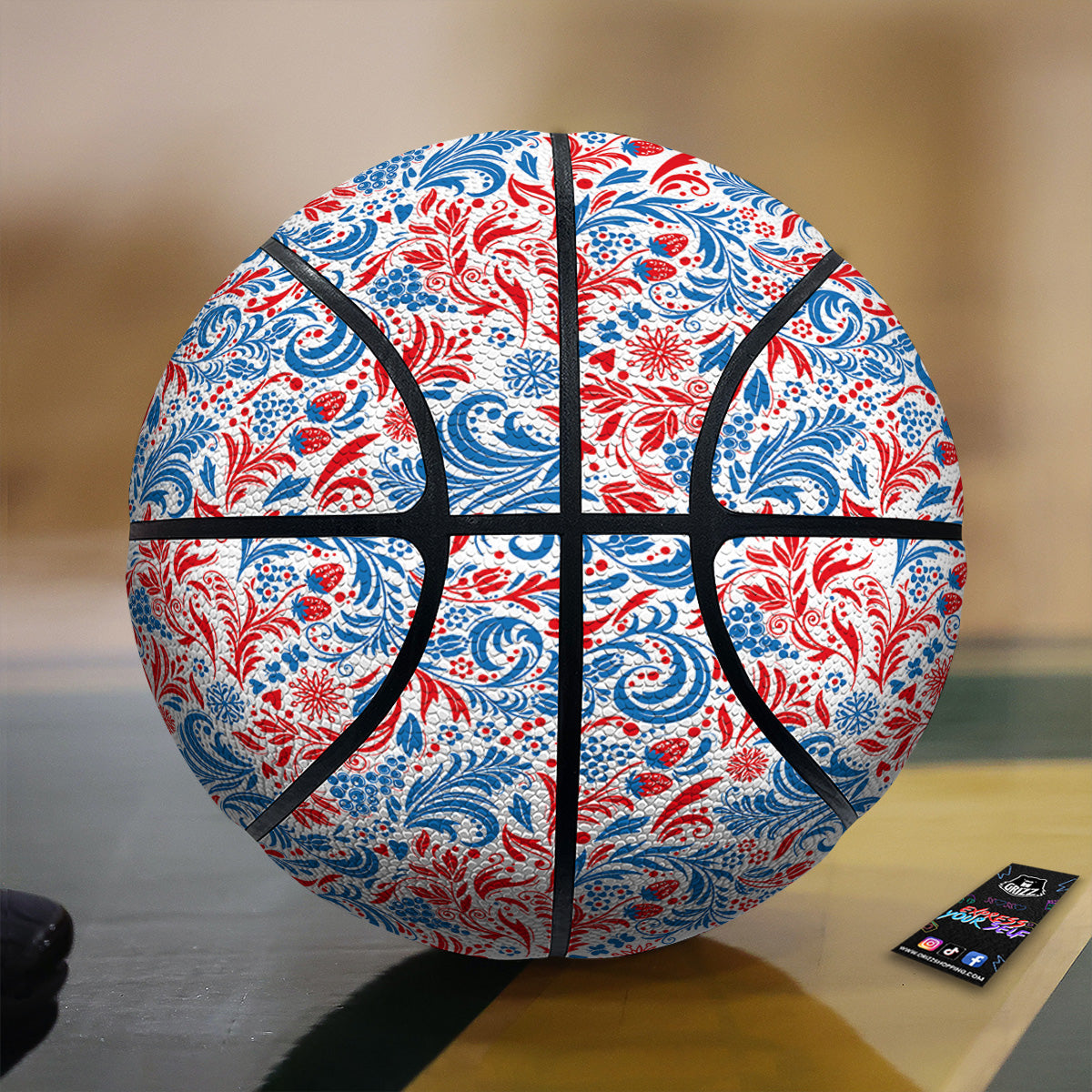 Traditional Khokhloma Red And Blue Print Pattern Basketball