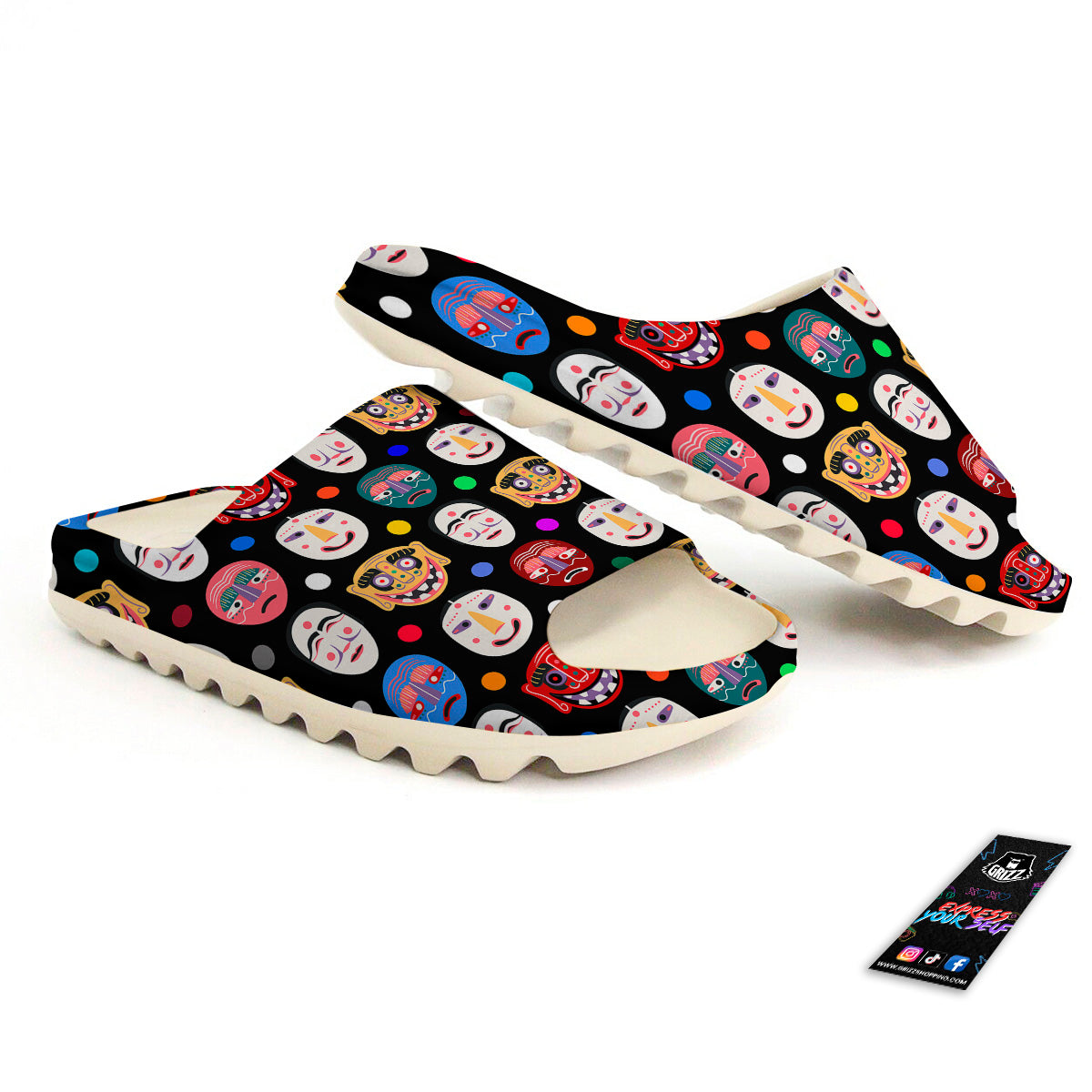 Traditional Korean Masks Print Pattern Sandals