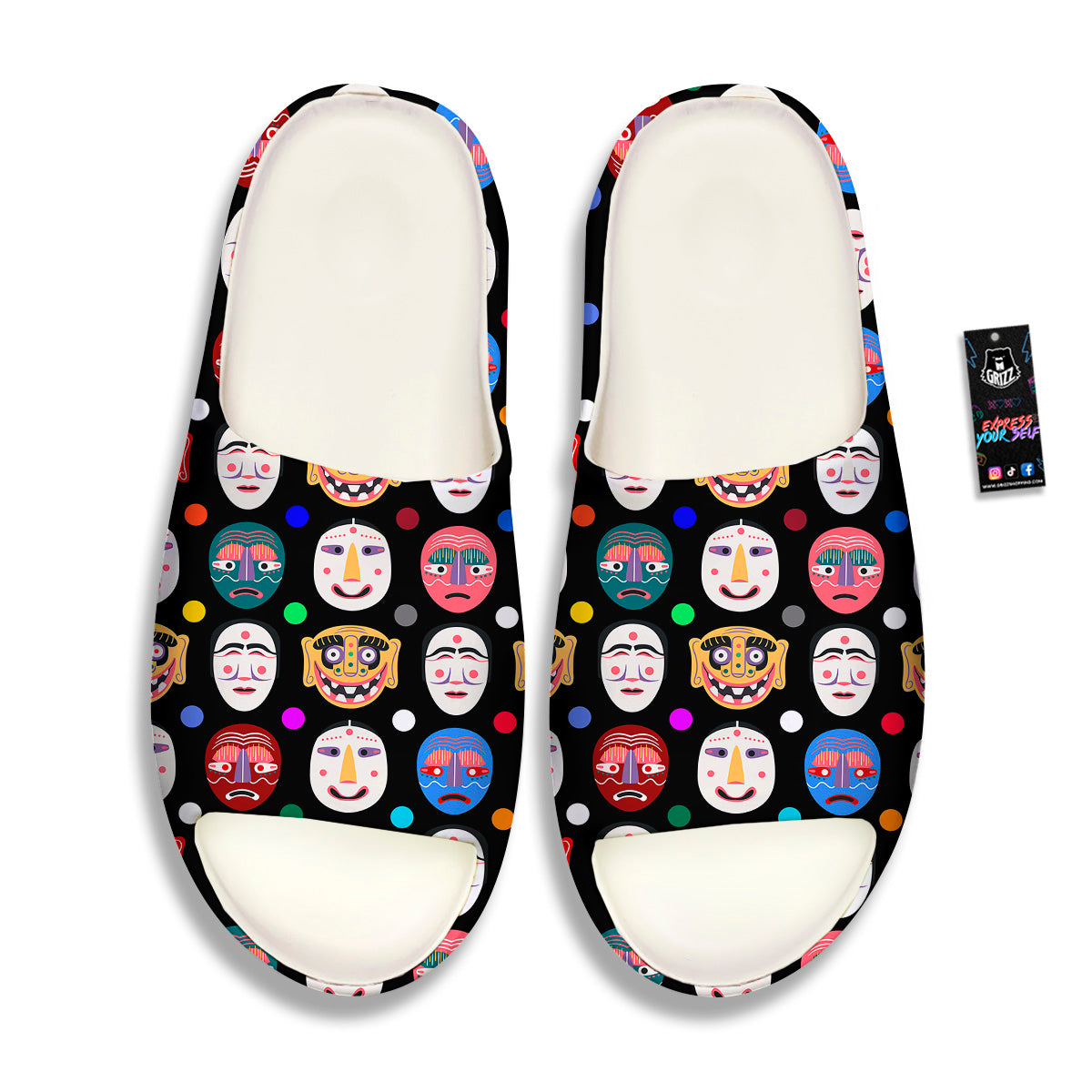 Traditional Korean Masks Print Pattern Sandals