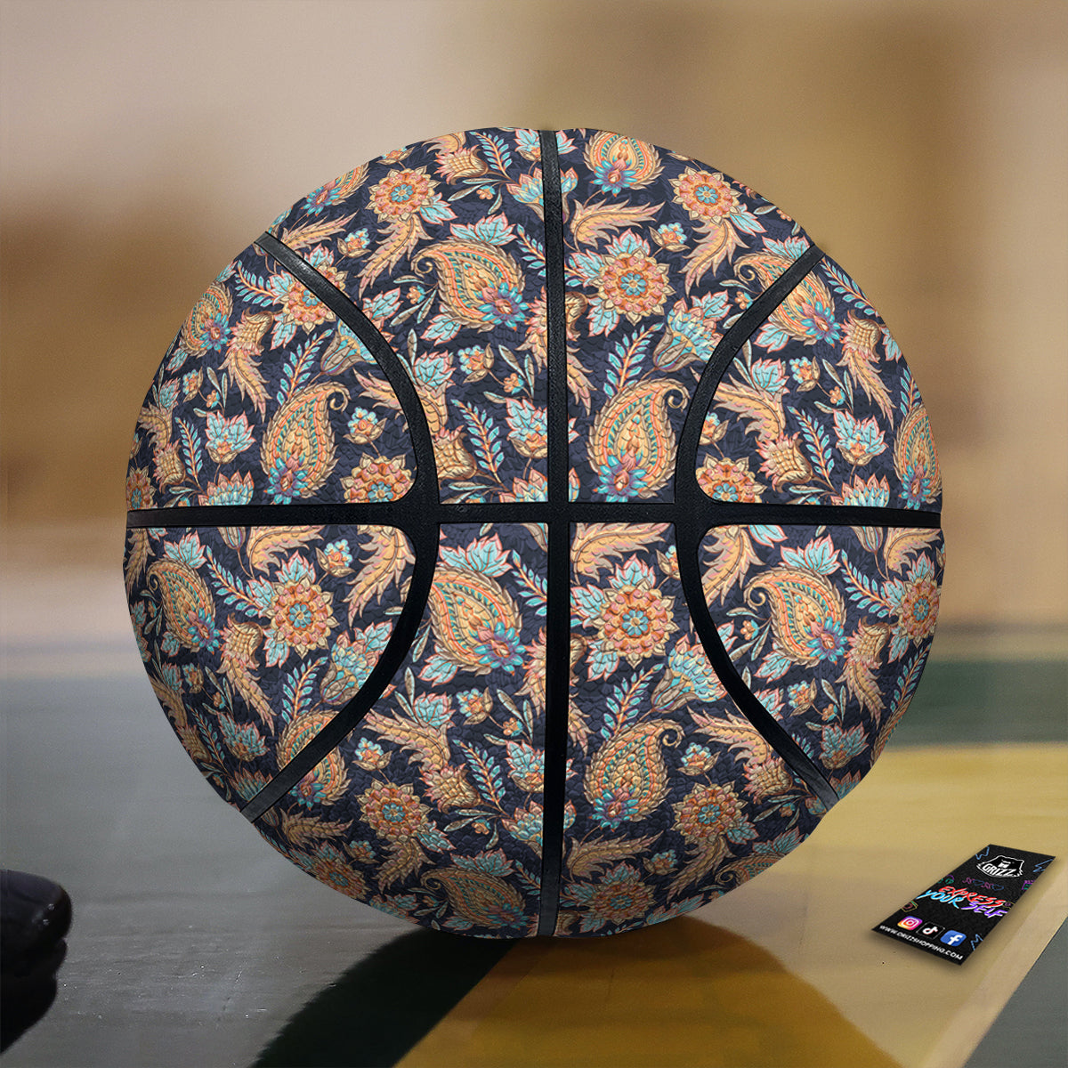 Traditional Oriental Paisley Print Pattern Basketball