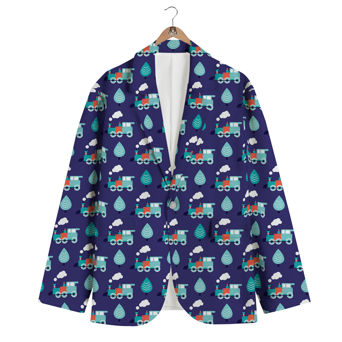 Train And Tree Print Pattern Men's Blazer-grizzshop